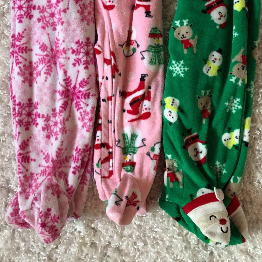 3 pairs of winter holiday fleece zip up pajamas - Picture 2 of 6